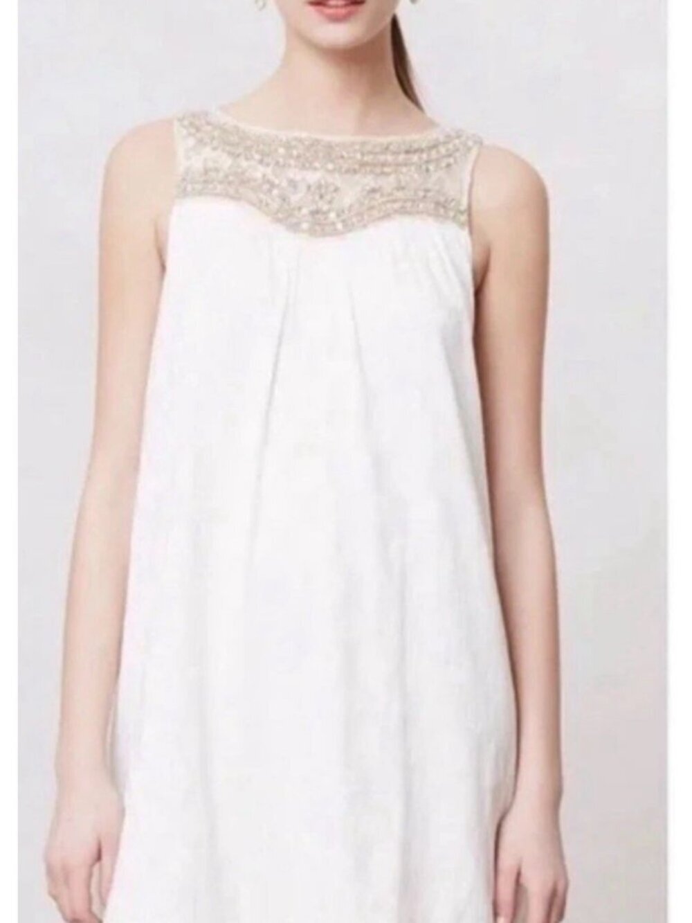 Maeve Anthropologie Graced Jeweled Swing Dress Sz 6 Gauzy Beaded Jacquard Lined